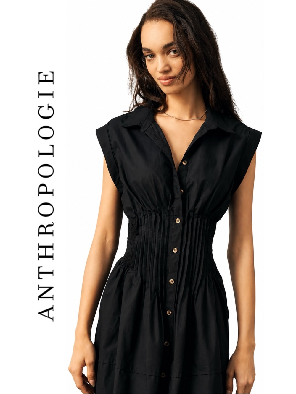 Anthropologie Maeve Pintuck Midi Shirt Dress